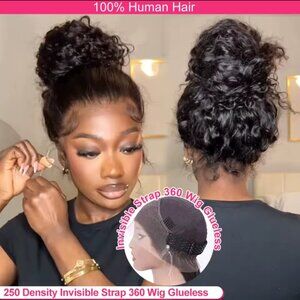 250 Density Invisi Strap 360 Full Lace Glueless Wig Water Wave Lace